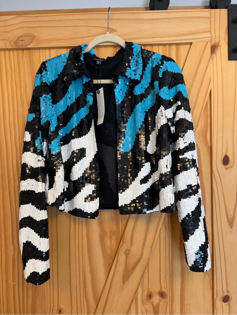 Nasty Gal Black, White & Teal Sequin Cropped Blazer